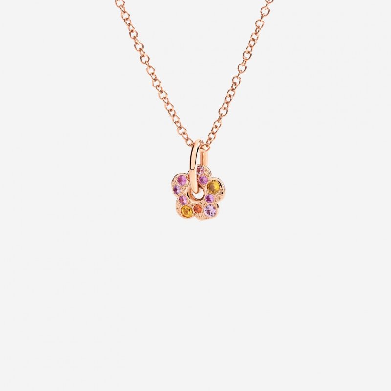 Dodo - Ciondolo Fiore Oro Rosa - Zaffiri Rosa - Zaffiri Arancio