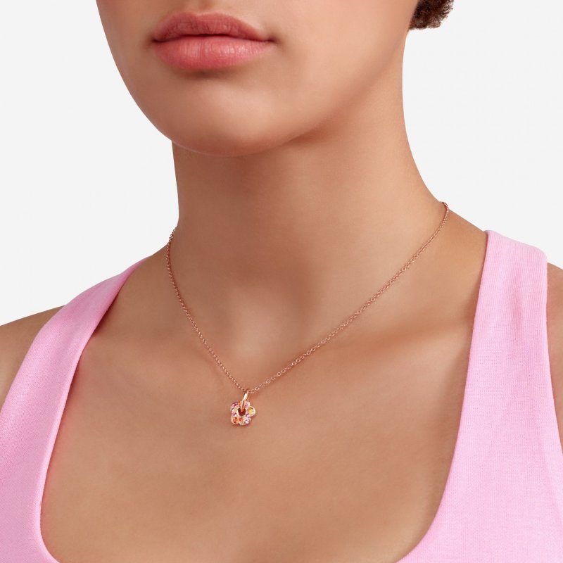 Dodo - Ciondolo Fiore Oro Rosa - Zaffiri Rosa - Zaffiri Arancio