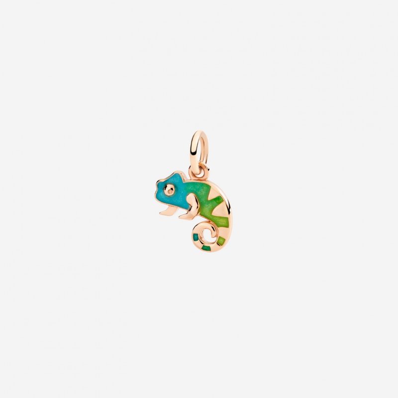 Dodo - Ciondolo Camaleonte Oro Rosa - Smalto Verde Perlato