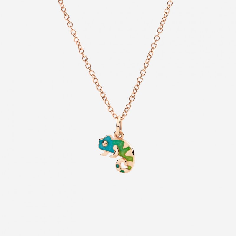 Dodo - Ciondolo Camaleonte Oro Rosa - Smalto Verde Perlato