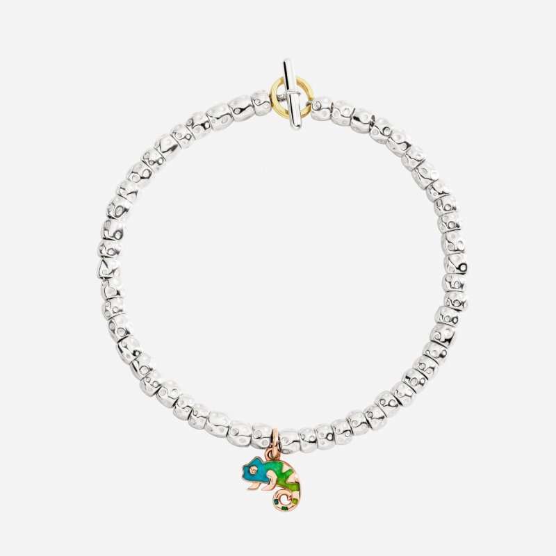 Dodo - Ciondolo Camaleonte Oro Rosa - Smalto Verde Perlato