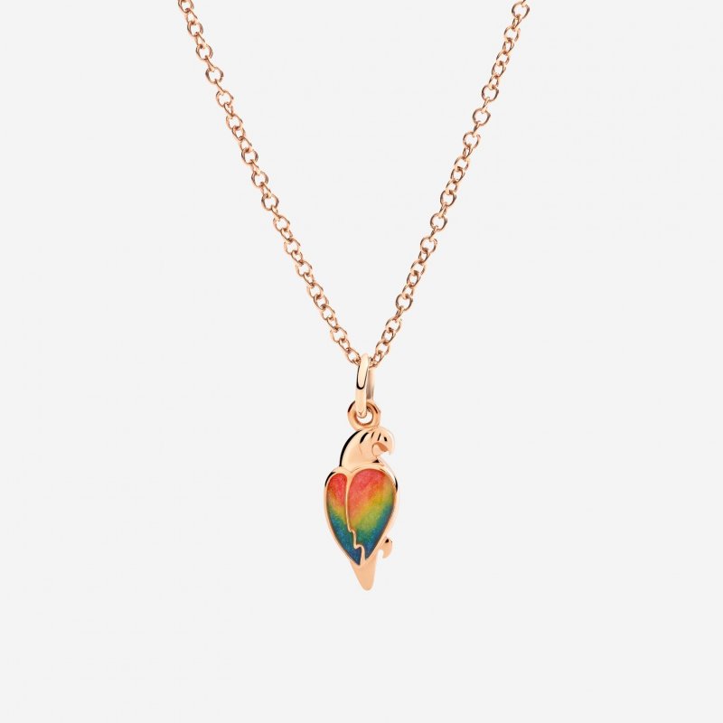 Dodo - Ciondolo Pappagallo Oro Rosa - Smalto Multicolor