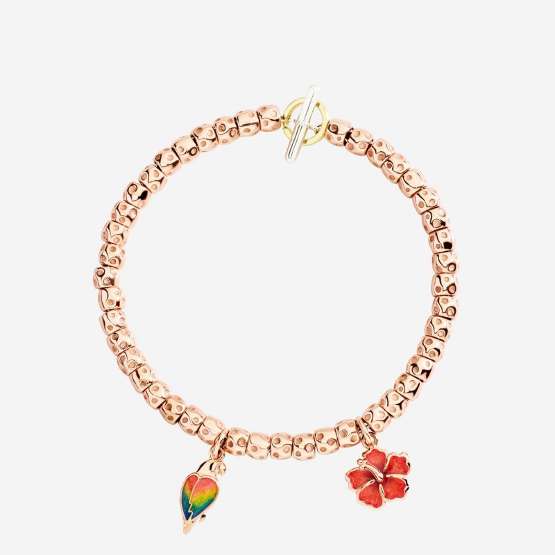 Dodo - Ciondolo Pappagallo Oro Rosa - Smalto Multicolor