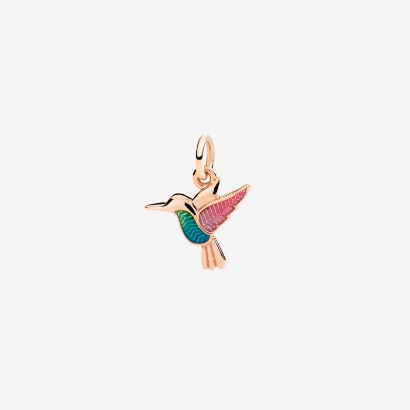 Dodo - Ciondolo Colibrì Oro Rosa 9K - Smalto Perlato