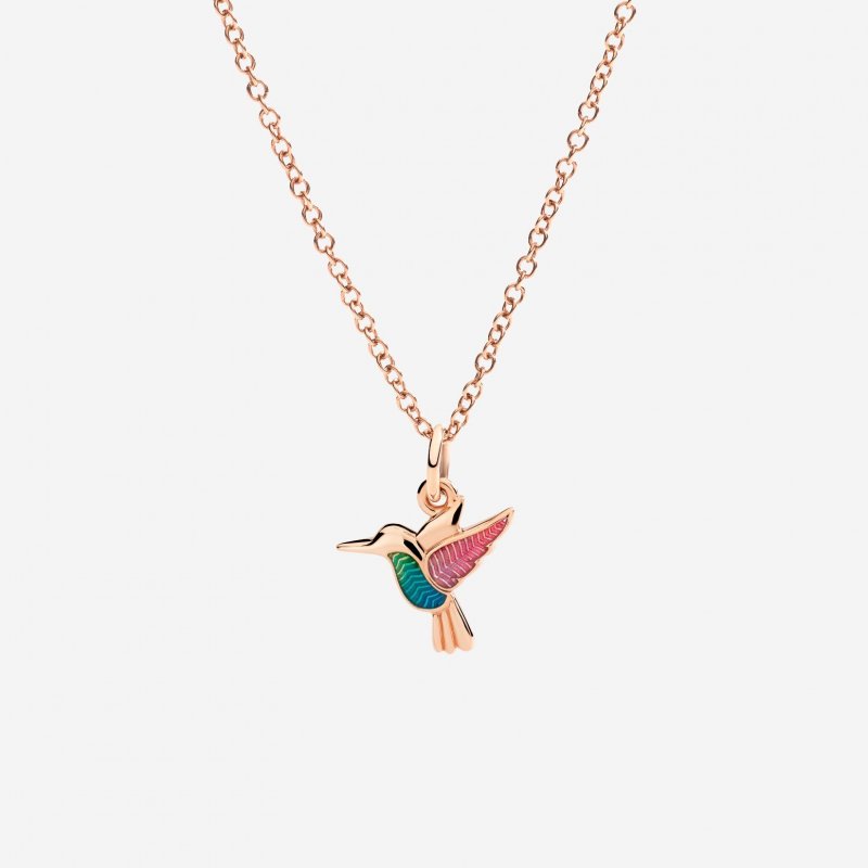 Dodo - Ciondolo Colibrì Oro Rosa 9K - Smalto Perlato