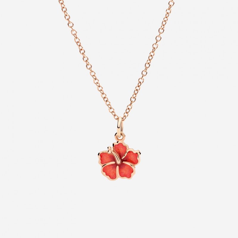 Dodo - Ciondolo Fiore Ibisco - Oro Rosa - Smalto Perlato