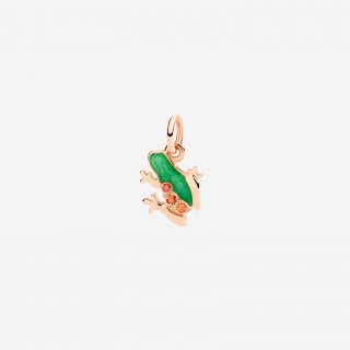 Dodo - Ciondolo Rana Oro Rosa - Smalto Verde - Zaffiri Arancio