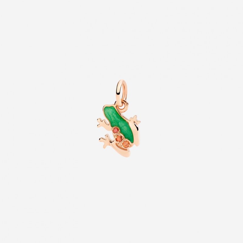 Dodo - Ciondolo Rana Oro Rosa - Smalto Verde - Zaffiri Arancio