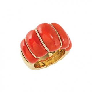 Chantecler - Anello Corni - Oro 18Kt - Diamanti - Corallo