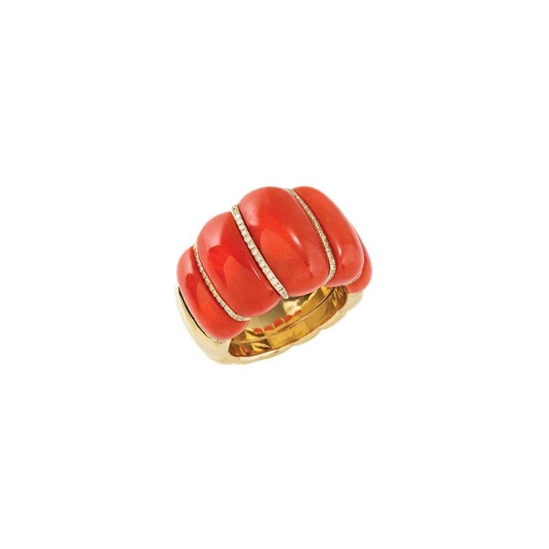 Chantecler - Anello Corni - Oro 18Kt - Diamanti - Corallo