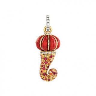 Chantecler - Ciondolo Corno Medio - Oro 18Kt - Diamanti Zaffiri