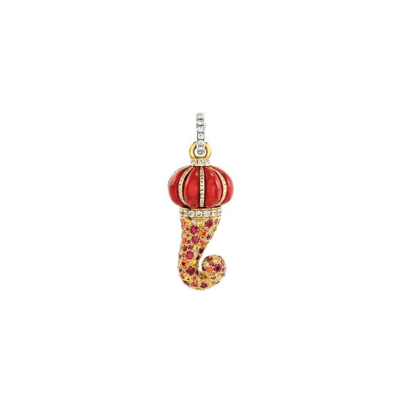 Chantecler - Ciondolo Corno Medio - Oro 18Kt - Diamanti Zaffiri
