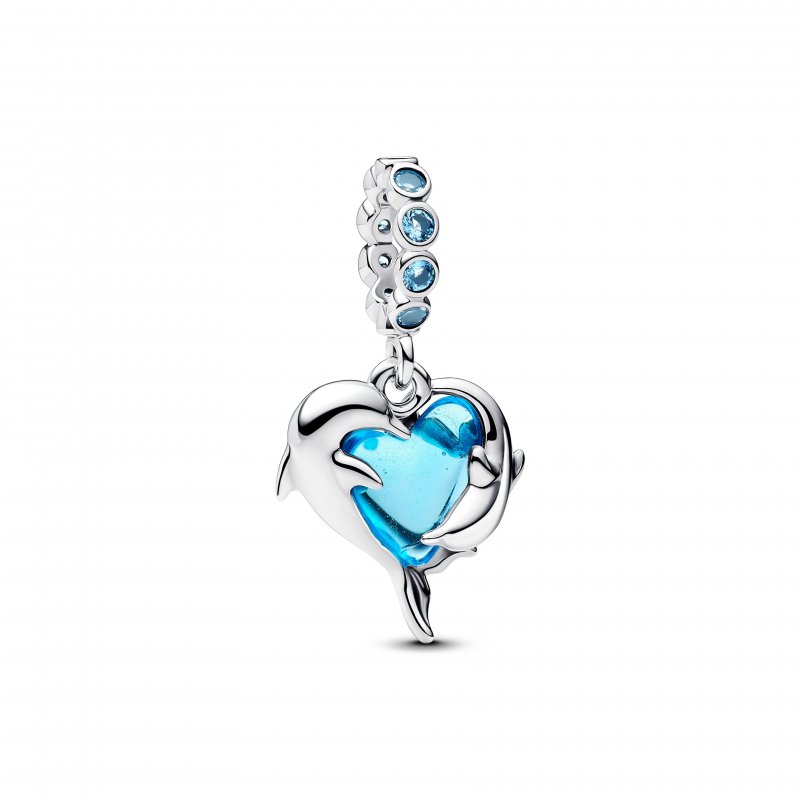 Charm Pendente Delfini e Cuore Vetro di Murano