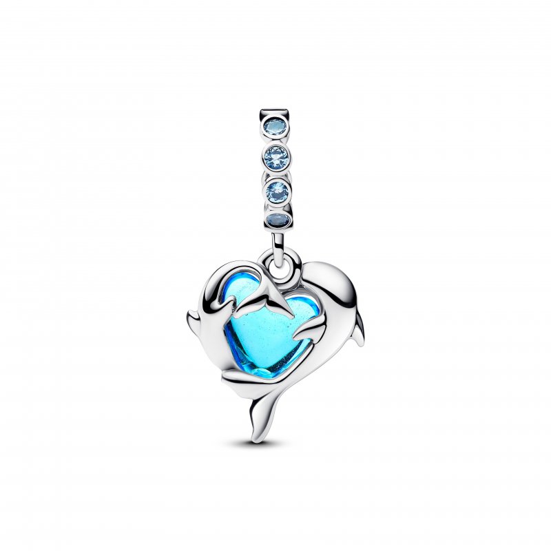 Charm Pendente Delfini e Cuore Vetro di Murano