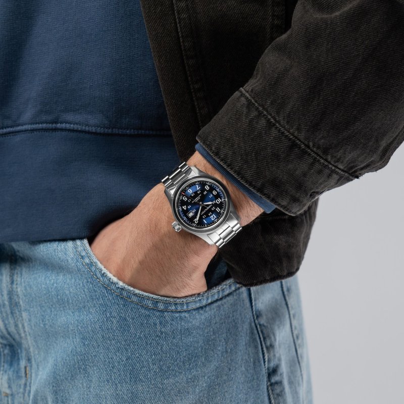 Hamilton - Khaki Field Auto 42Mm - Acciaio - Quadrante Blu