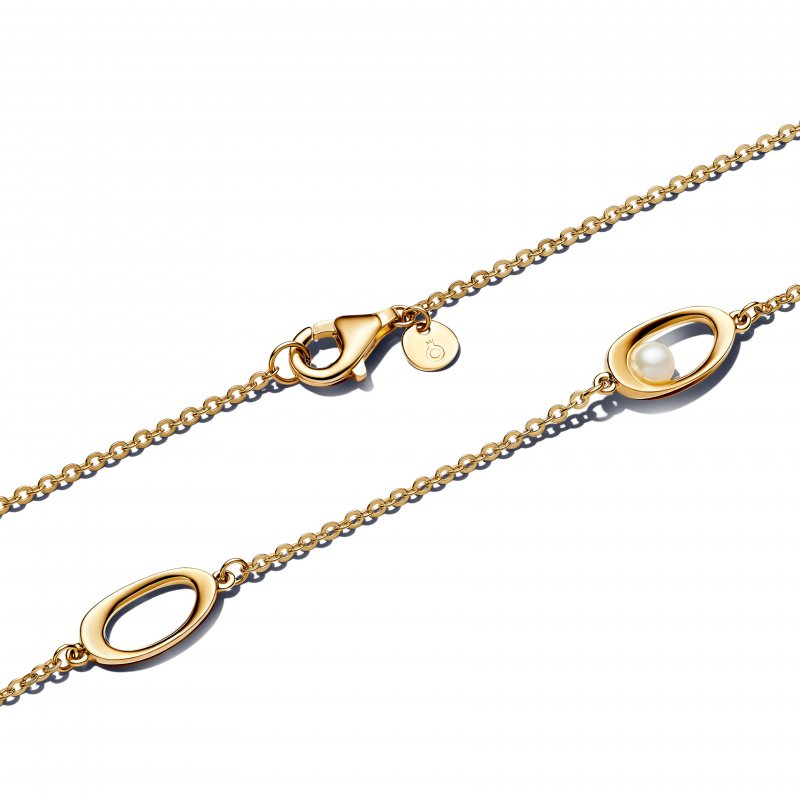 Collana Ovali Linea Sinuosa e Perla D'Acqua Dolce Coltivata