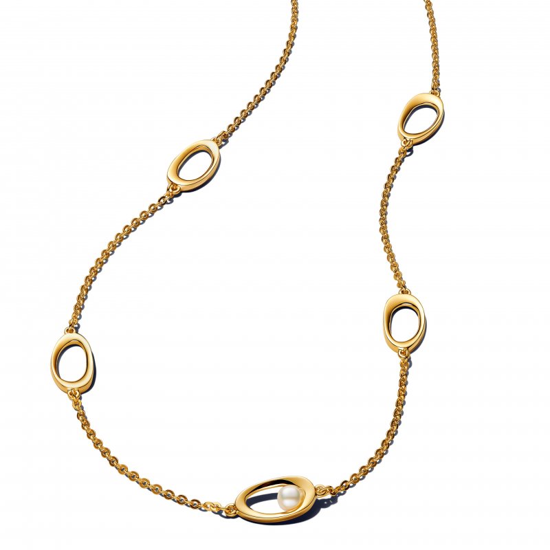 Collana Ovali Linea Sinuosa e Perla D'Acqua Dolce Coltivata