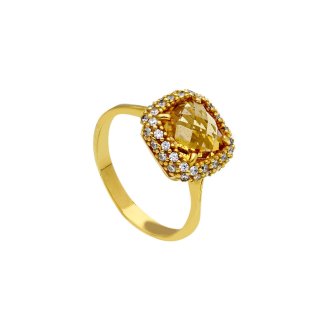 Songa Antonio - Anello Solitario Oro Giallo - Zirconia Cubica - Quarzo Citrino