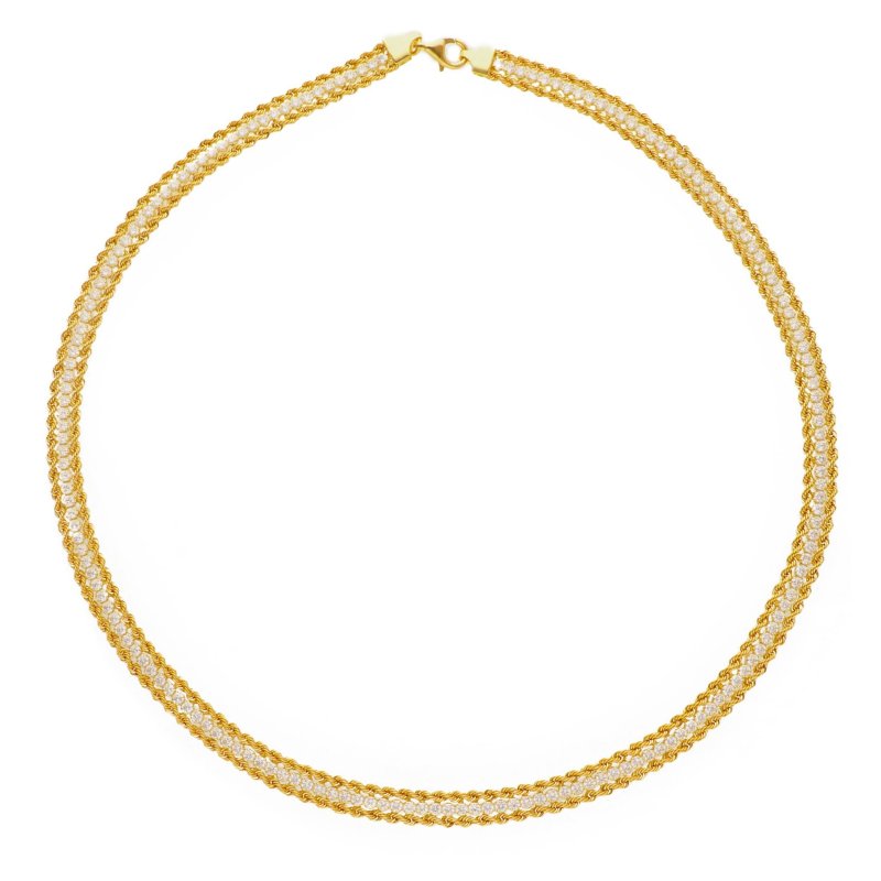 Songa Antonio - Girocollo Maglia - Oro Giallo 18 Ct - Zirconia Cubica