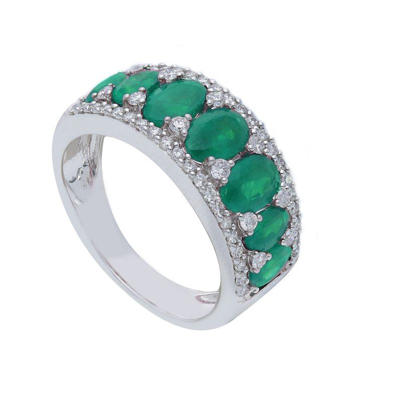 Songa Antonio - Anello Fascia - Oro Bianco - Smeraldo E Diamanti
