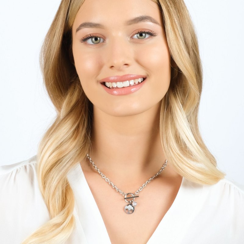 Luca Barra - Collana Donna Acciaio - Albero Della Vita - Cristalli Bianchi