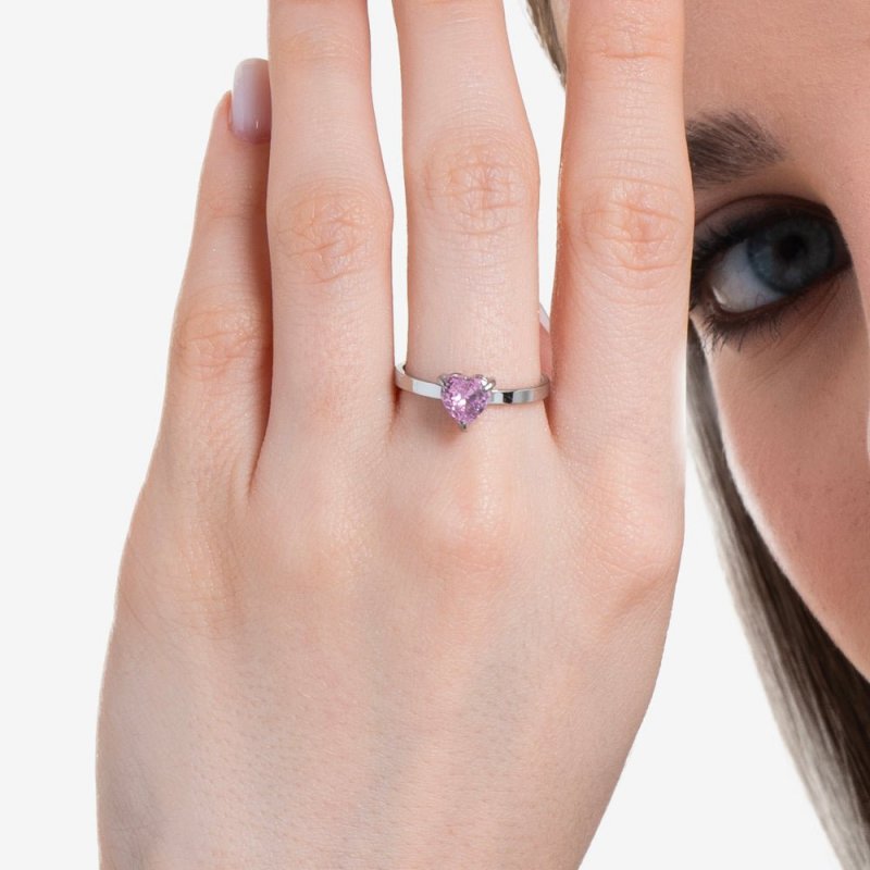 Luca Barra - Anello Donna Cuore - Acciaio - Cristallo Rosa