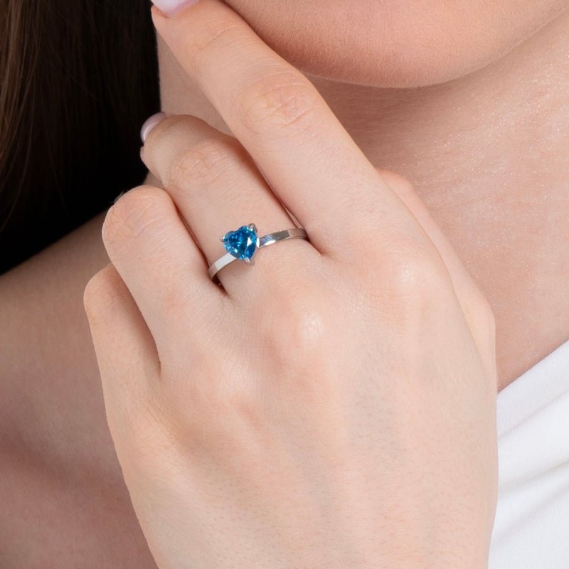 Luca Barra - Anello Donna - Acciaio - Cuore Cristallo Blu