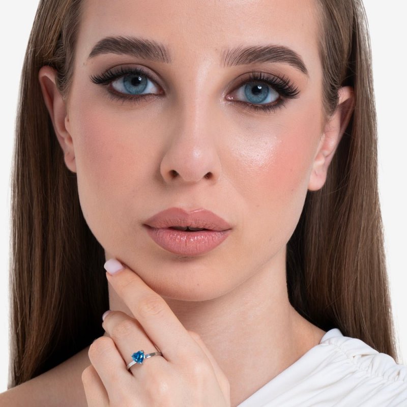 Luca Barra - Anello Donna - Acciaio - Cuore Cristallo Blu