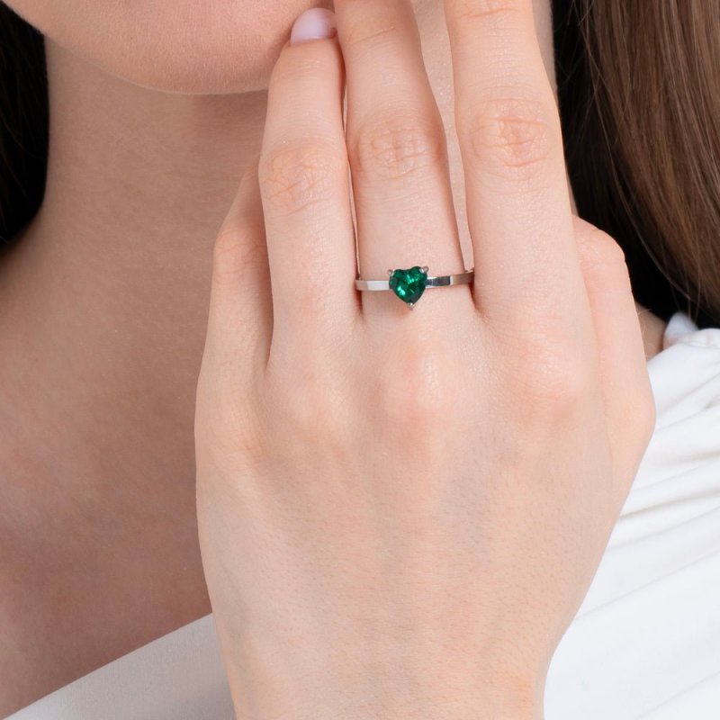 Luca Barra - Anello Donna Cuore - Acciaio - Cristallo Verde