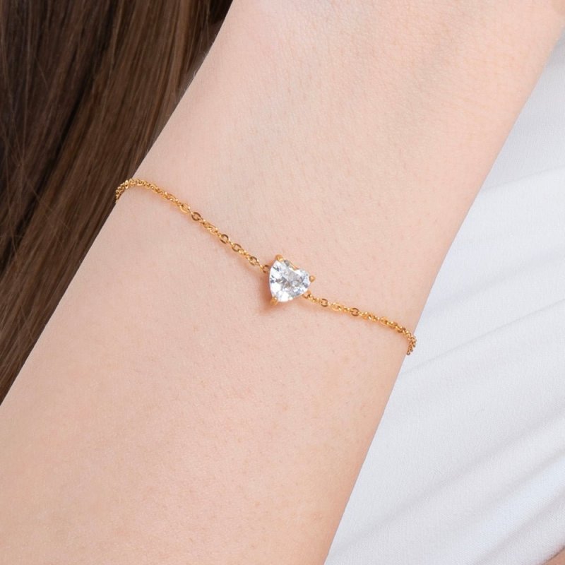 Luca Barra - Bracciale Donna - Acciaio Ip Gold - Cuore Cristallo Bianco