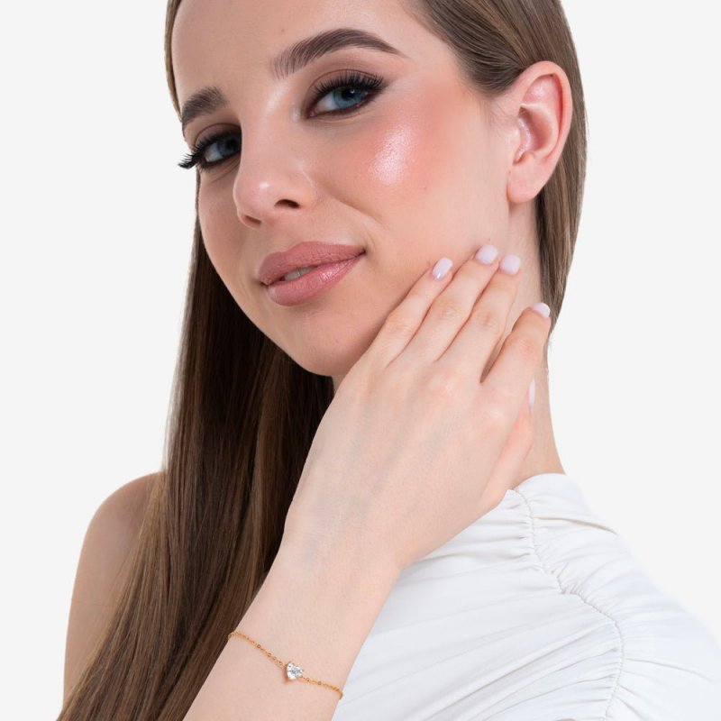 Luca Barra - Bracciale Donna - Acciaio Ip Gold - Cuore Cristallo Bianco