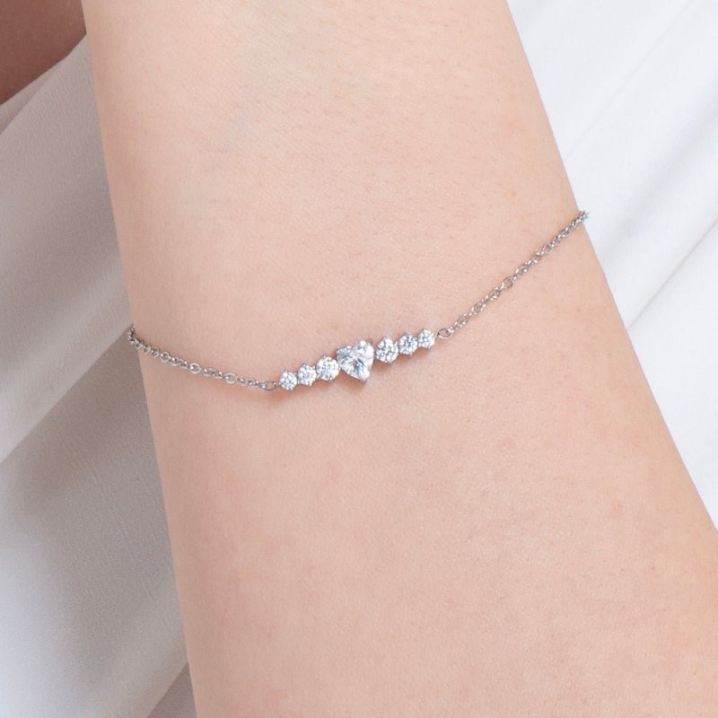 Luca Barra - Bracciale Donna - Acciaio - Cuore E Cristalli Bianchi
