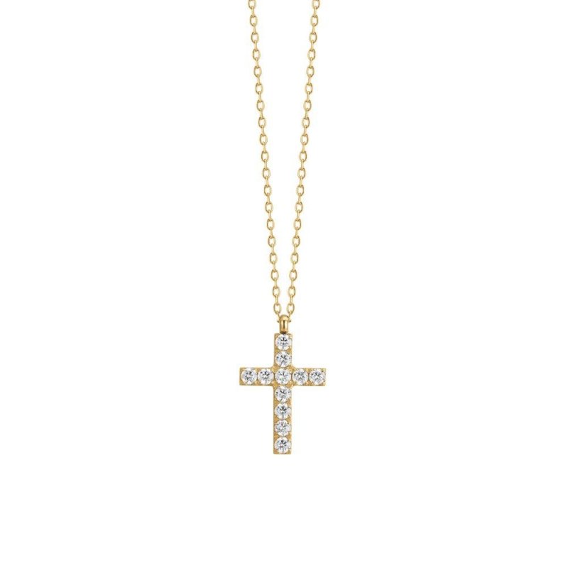 Luca Barra - Collana Donna Croce - Acciaio Ip Gold - Zirconi Bianchi