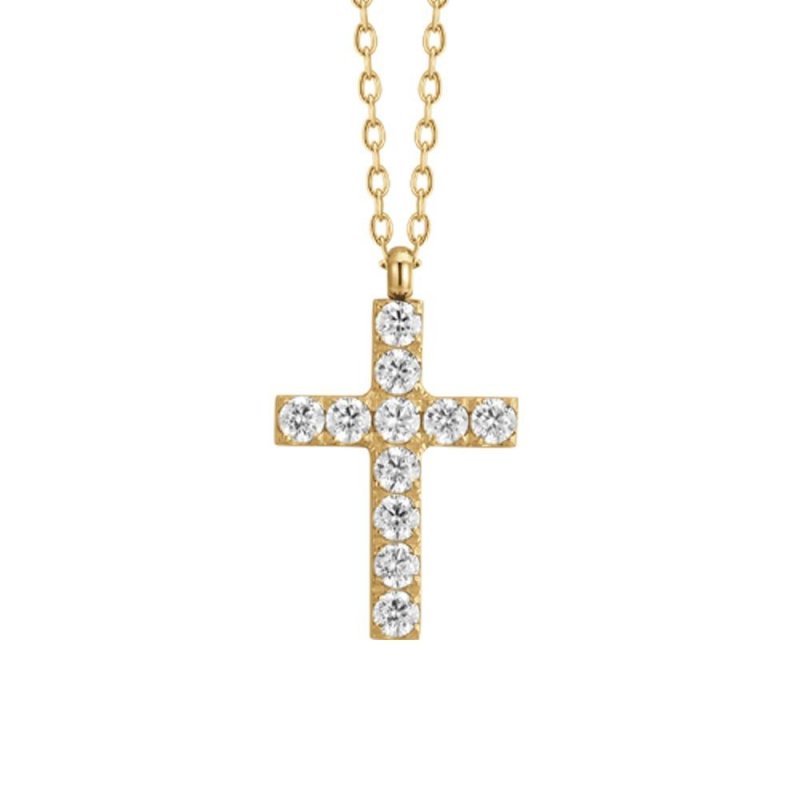 Luca Barra - Collana Donna Croce - Acciaio Ip Gold - Zirconi Bianchi