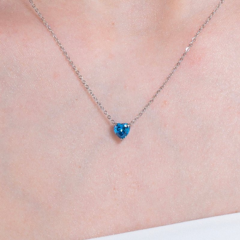 Luca Barra - Collana Donna Acciaio - Cuore Cristallo Blu