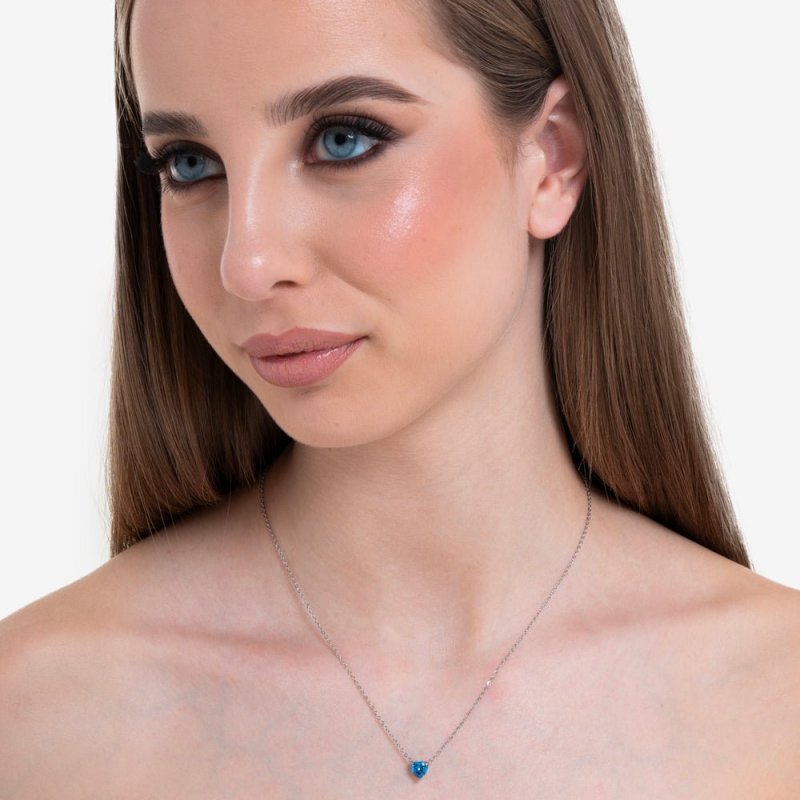 Luca Barra - Collana Donna Acciaio - Cuore Cristallo Blu