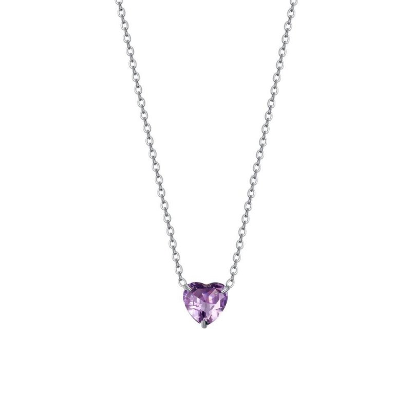 Luca Barra - Collana Donna - Acciaio - Cuore Cristallo Viola