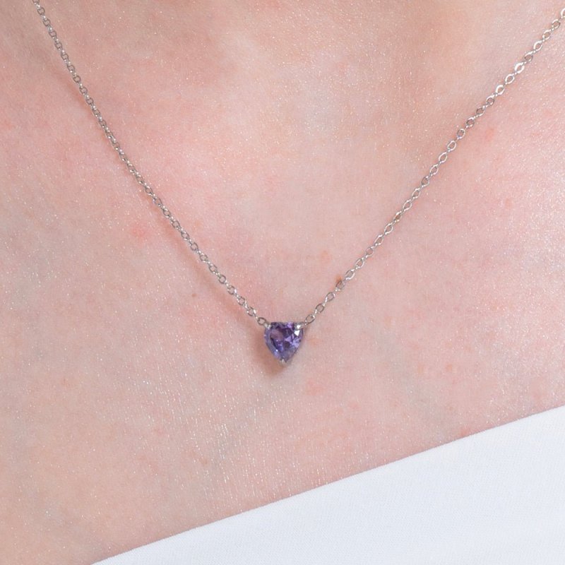 Luca Barra - Collana Donna - Acciaio - Cuore Cristallo Viola