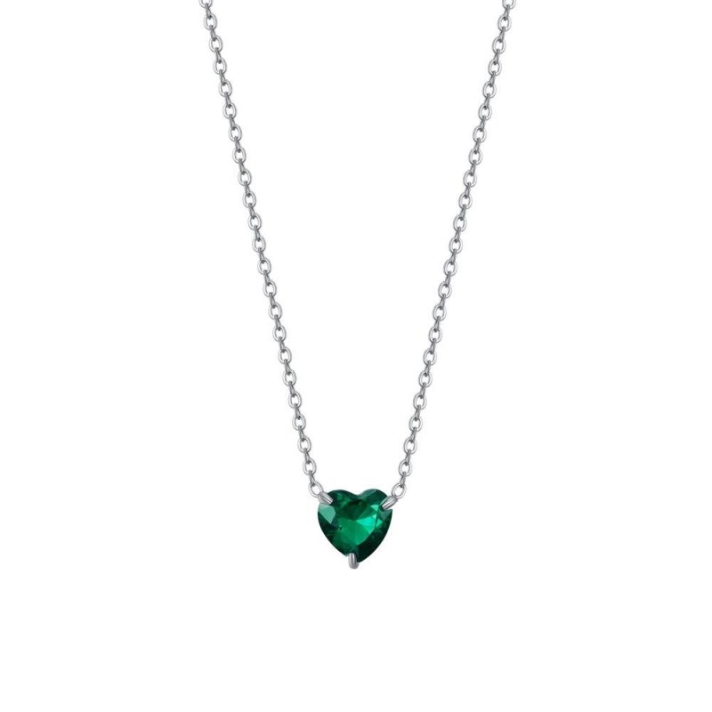 Luca Barra - Collana Donna Acciaio - Cuore Cristallo Verde