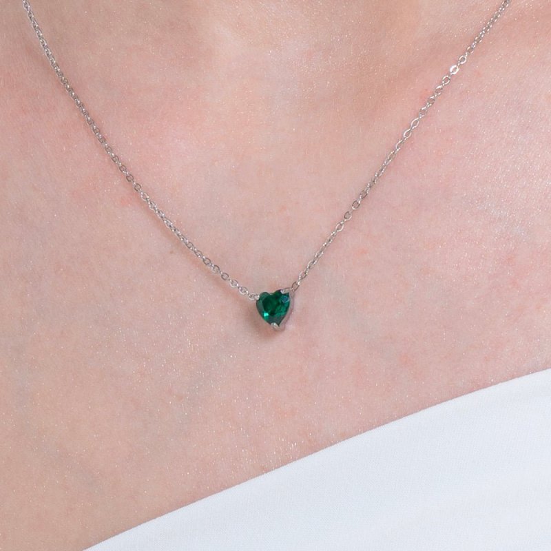Luca Barra - Collana Donna Acciaio - Cuore Cristallo Verde