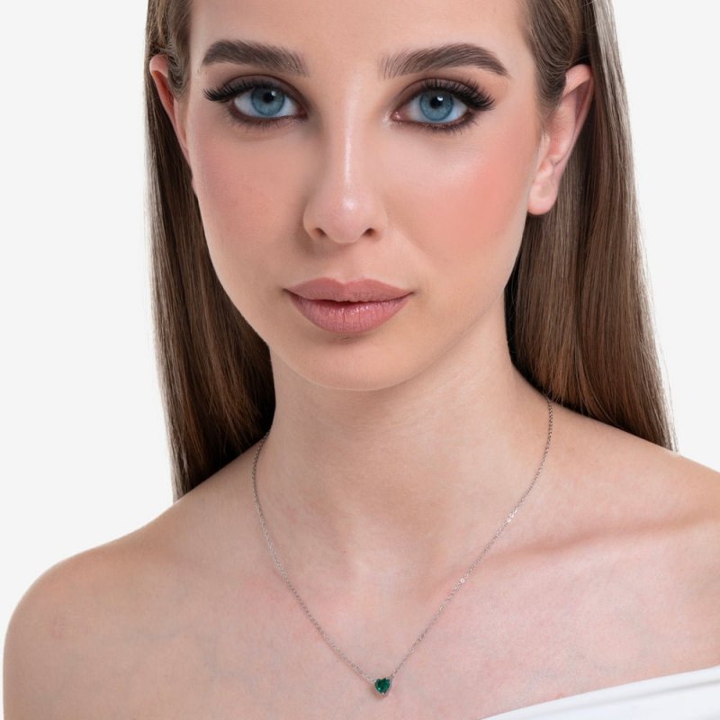 Luca Barra - Collana Donna Acciaio - Cuore Cristallo Verde