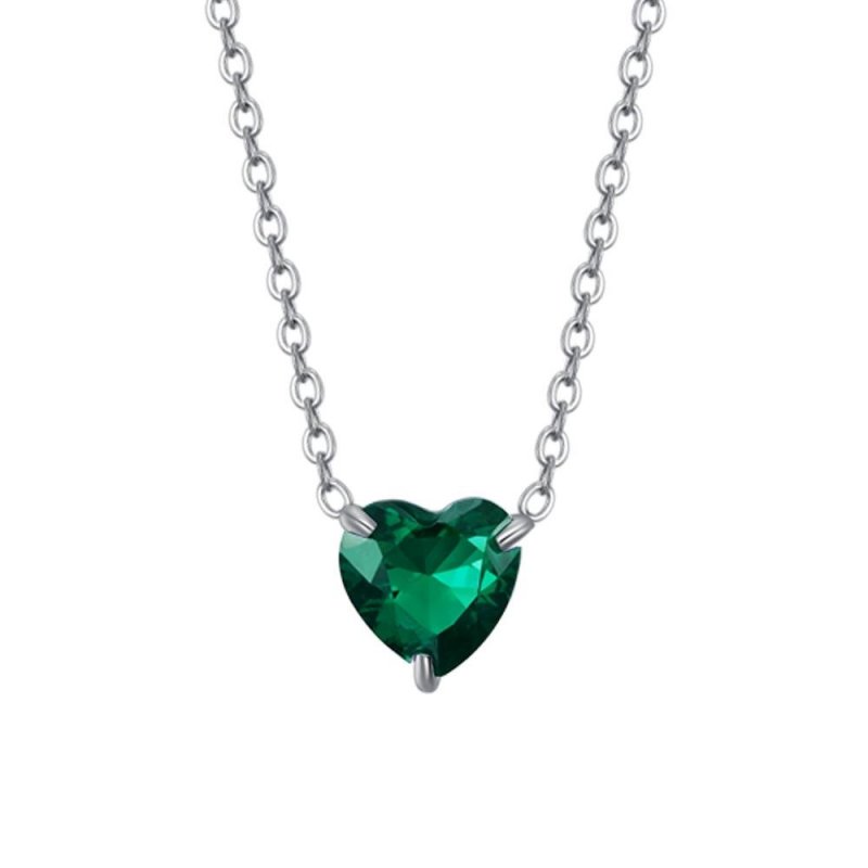 Luca Barra - Collana Donna Acciaio - Cuore Cristallo Verde