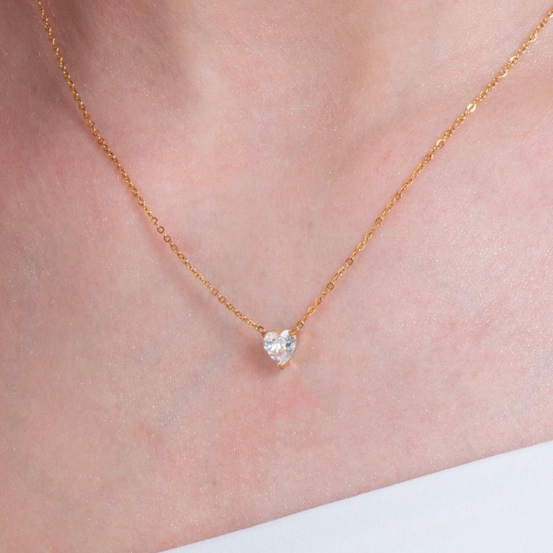 Luca Barra - Collana Donna Acciaio Ip Gold - Cuore Cristallo Bianco