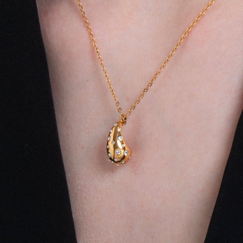 Luca Barra - Collana Donna Goccia - Acciaio Ip Gold - Cristalli Bianchi