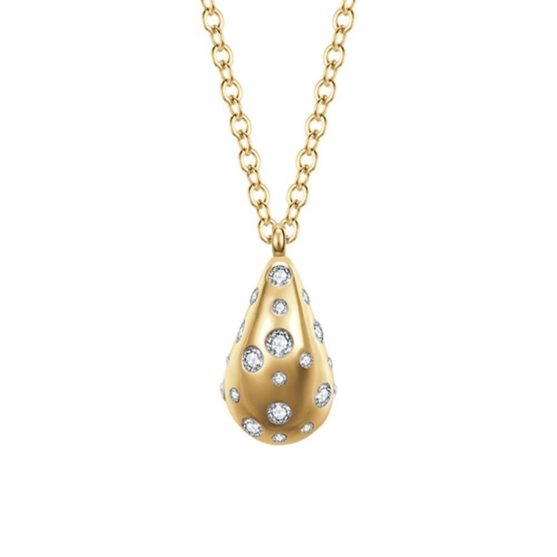 Luca Barra - Collana Donna Goccia - Acciaio Ip Gold - Cristalli Bianchi