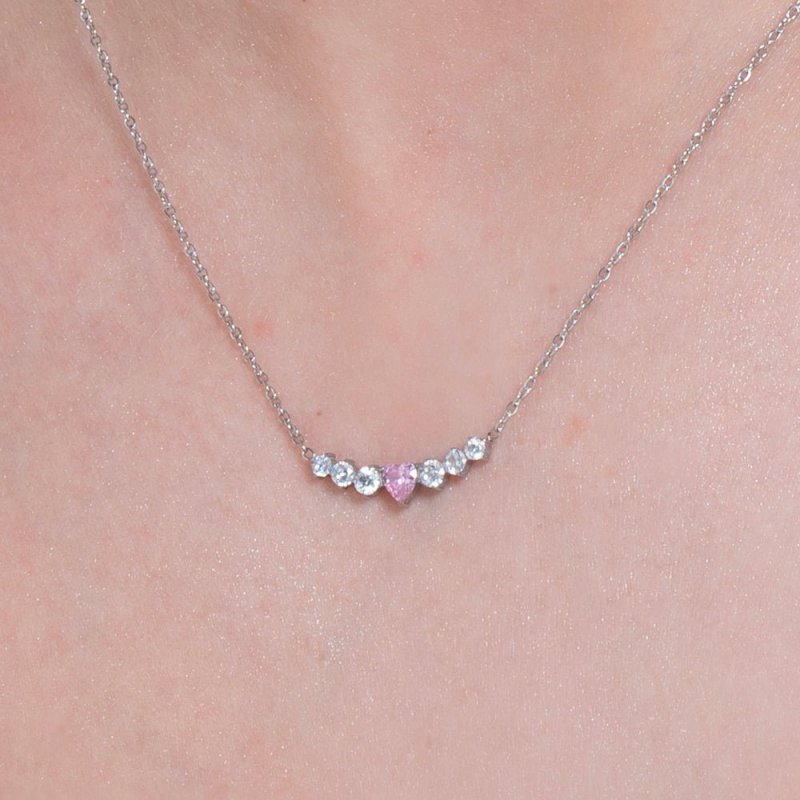 Luca Barra - Collana Donna Acciaio - Cuore Rosa - Cristalli Bianchi