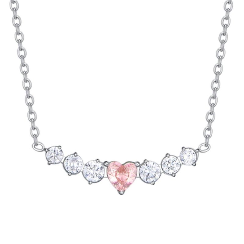 Luca Barra - Collana Donna Acciaio - Cuore Rosa - Cristalli Bianchi