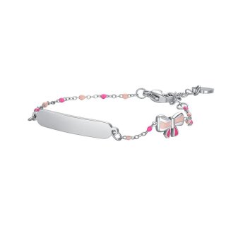 Luca Barra - Bracciale Acciaio - Piastra - Fiocco Smaltato Rosa