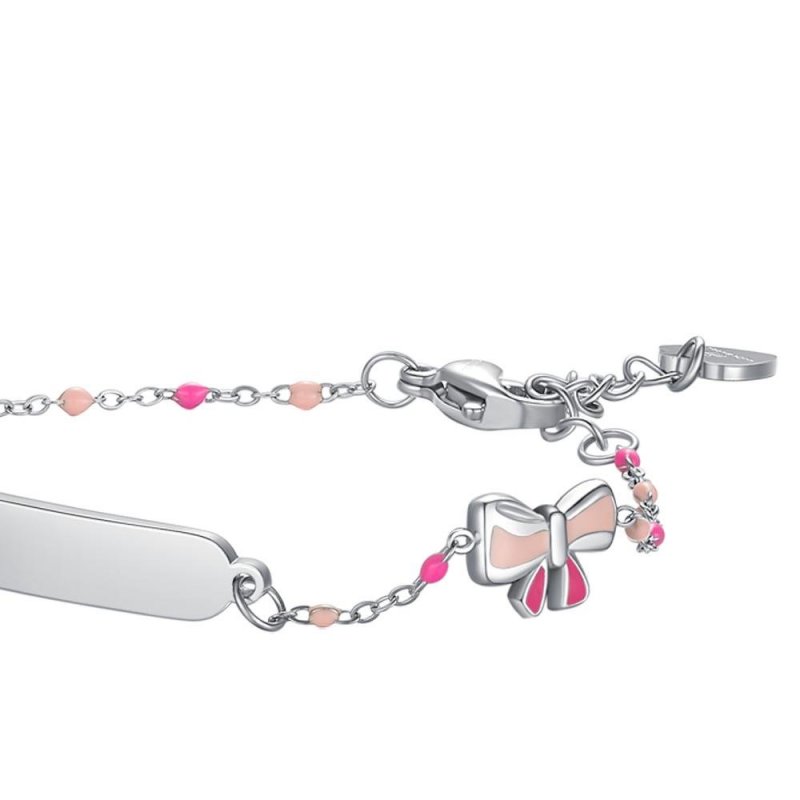 Luca Barra - Bracciale Acciaio - Piastra - Fiocco Smaltato Rosa