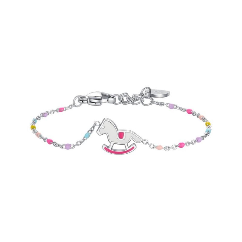 Luca Barra - Bracciale Cavallo A Dondolo - Acciaio - Smalto Rosa